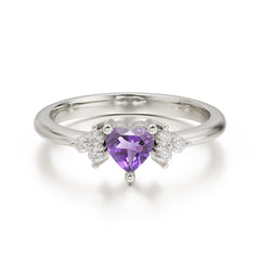 Heart Cut Classic Amethyst Engagement Ring Side with 3-stone