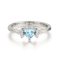 Heart Cut Classic Aquamarine Engagement Ring Side with 3-stone