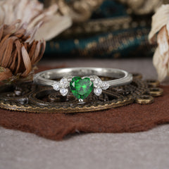 Heart Cut Classic Emerald Engagement Ring Side with 3-stone