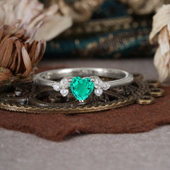 Heart Cut Classic Emerald Engagement Ring Side with 3-stone