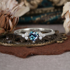 3 Prong Heart Cut Classic Alexandrite Engagement Ring Side with 3-stone