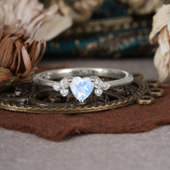 Heart Cut Classic Moonstone Engagement Ring Side with 3-stone