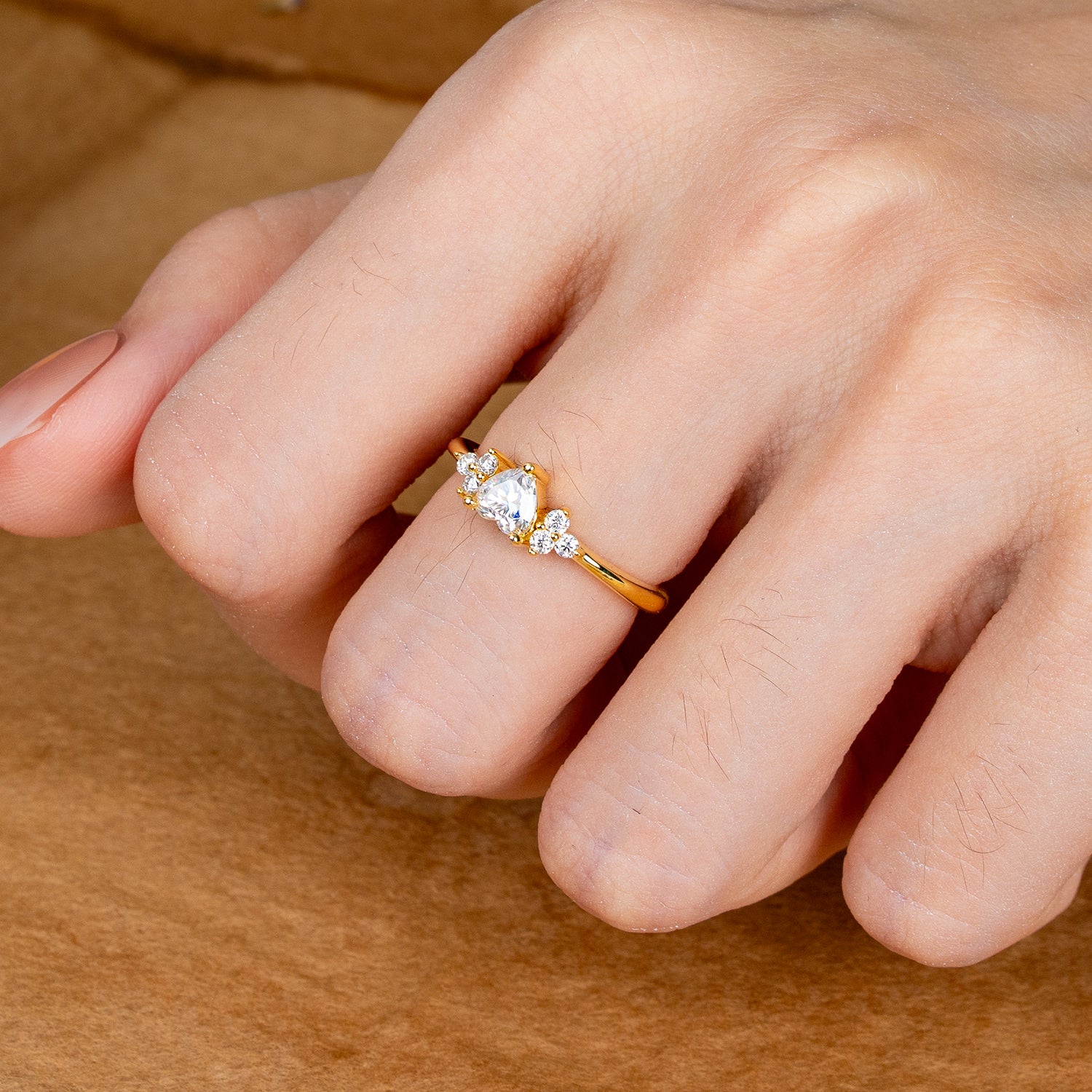 Heart Cut Classic Moissanite Engagement Ring Side with 3-stone