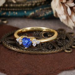 3 Prong Heart Cut Classic Sapphire Engagement Ring Side with 3-stone