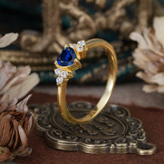3 Prong Heart Cut Classic Sapphire Engagement Ring Side with 3-stone