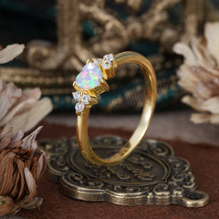 3 Prong Heart Cut Classic Opal Engagement Ring Side with 3-stone