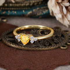 Heart Cut Classic Citrine Engagement Ring Side with 3-stone