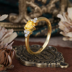 Heart Cut Classic Citrine Engagement Ring Side with 3-stone