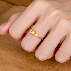 Heart Cut Classic Citrine Engagement Ring Side with 3-stone