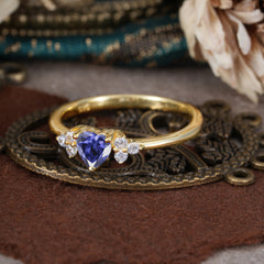 Heart Cut Classic Tanzanite Engagement Ring Side with 3-stone