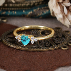 3 Prong Heart Cut Classic Turquoise Engagement Ring Side with 3-stone