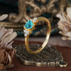 3 Prong Heart Cut Classic Turquoise Engagement Ring Side with 3-stone