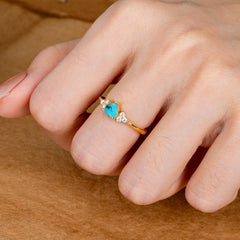 3 Prong Heart Cut Classic Turquoise Engagement Ring Side with 3-stone