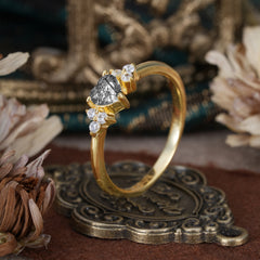 3 Prong Heart Cut Classic Black Rutilated Quartz Engagement Ring Side with 3-stone