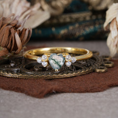Heart Cut Classic Moss Agate Engagement Ring Side with 3-stone