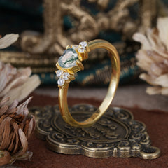 Heart Cut Classic Moss Agate Engagement Ring Side with 3-stone