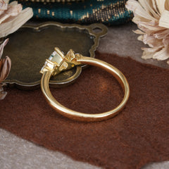 Heart Cut Classic Moss Agate Engagement Ring Side with 3-stone