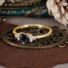 Heart Cut Classic Black Onyx Engagement Ring Side with 3-stone