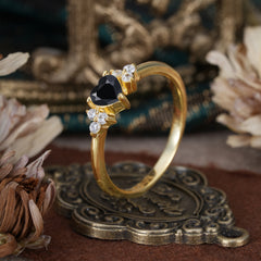 Heart Cut Classic Black Onyx Engagement Ring Side with 3-stone