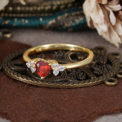 Heart Cut Classic Garnet Engagement Ring Side with 3-stone