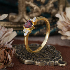 Heart Cut Classic Garnet Engagement Ring Side with 3-stone