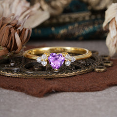 Heart Cut Classic Amethyst Engagement Ring Side with 3-stone