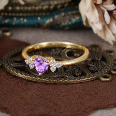 Heart Cut Classic Amethyst Engagement Ring Side with 3-stone
