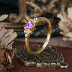 Heart Cut Classic Amethyst Engagement Ring Side with 3-stone