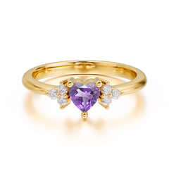 Heart Cut Classic Amethyst Engagement Ring Side with 3-stone