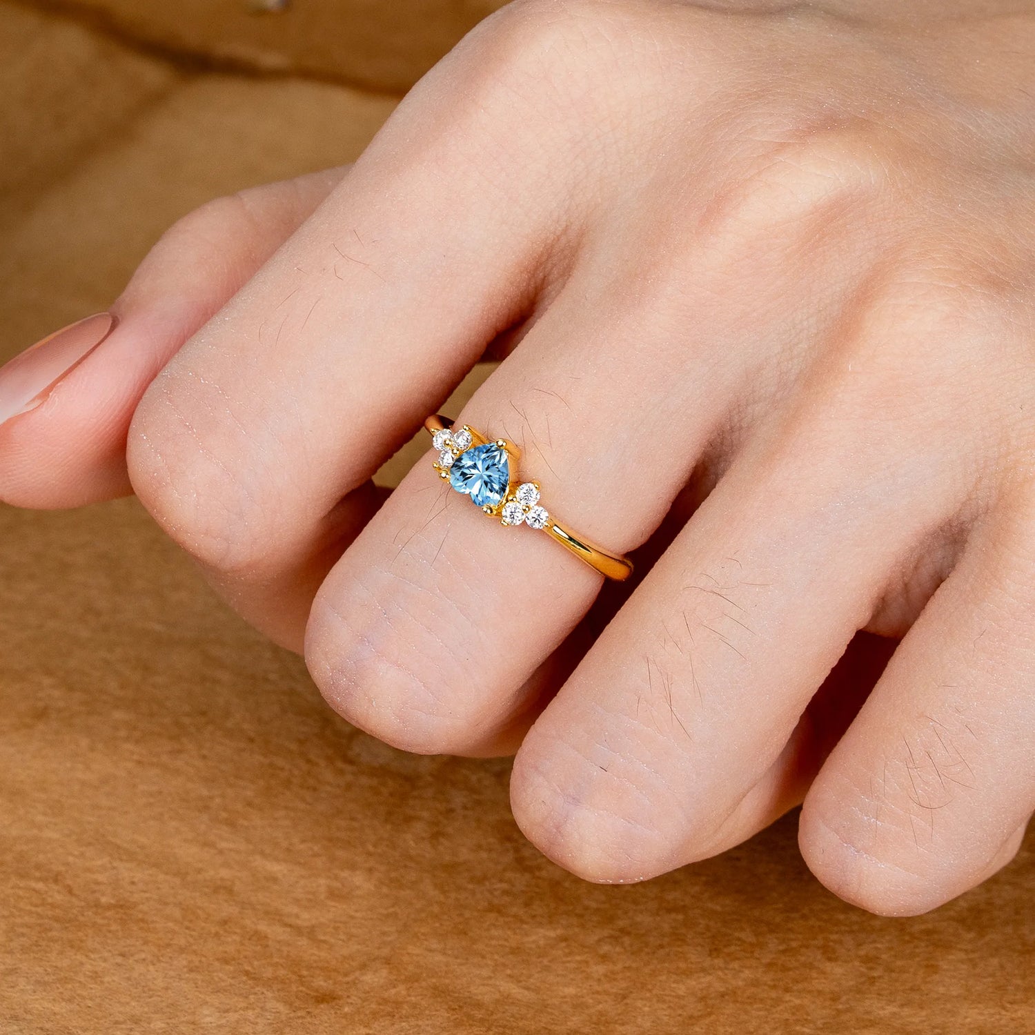 Heart Cut Classic Aquamarine Engagement Ring Side with 3-stone