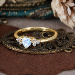 Heart Cut Classic Moonstone Engagement Ring Side with 3-stone