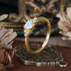 Heart Cut Classic Moonstone Engagement Ring Side with 3-stone