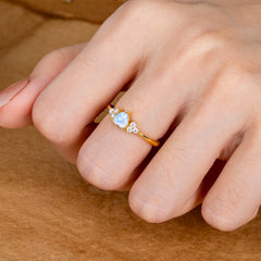 Heart Cut Classic Moonstone Engagement Ring Side with 3-stone