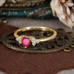 3 Prong Heart Cut Classic Ruby Engagement Ring Side with 3-stone