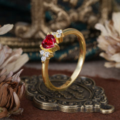 3 Prong Heart Cut Classic Ruby Engagement Ring Side with 3-stone