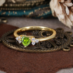 Heart Cut Classic Peridot Engagement Ring Side with 3-stone