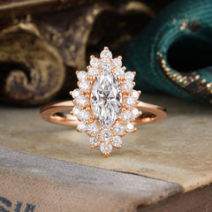 1 Carat Classic Luxury Vintage 4-Prong Marquise Cut Moissanite Ring Cluster Wedding Ring