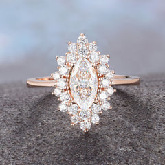 1 Carat Marquise Cut Moissanite Ring Vintage Cluster Wedding Ring