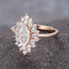 1 Carat Marquise Cut Moissanite Ring Vintage Cluster Wedding Ring