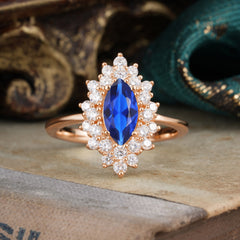 1 Carat Marquise Cut Sapphire Ring Vintage Cluster Wedding Ring