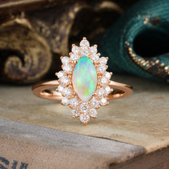 1 Carat Marquise Cut Opal Ring Vintage Cluster Wedding Ring