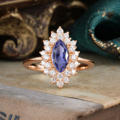 1 Carat Marquise Cut Tanzanite Ring Vintage Cluster Wedding Ring