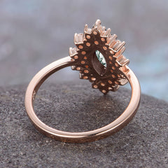 1 Carat Marquise Cut Moss Agate Ring Vintage Cluster Wedding Ring