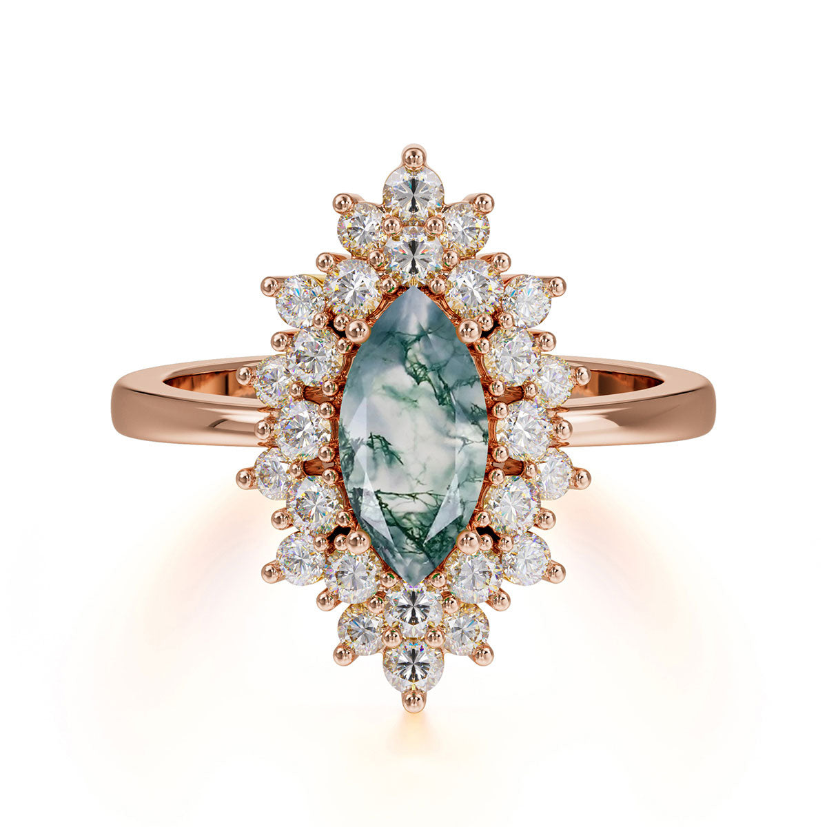 1 Carat Marquise Cut Moss Agate Ring Vintage Cluster Wedding Ring
