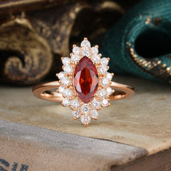1 Carat Marquise Cut Garnet Ring Vintage Cluster Wedding Ring