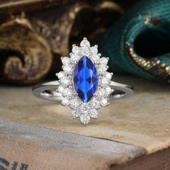 1 Carat Marquise Cut Sapphire Ring Vintage Cluster Wedding Ring