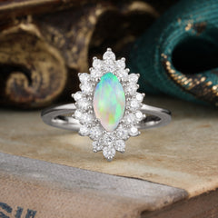 1 Carat Marquise Cut Opal Ring Vintage Cluster Wedding Ring