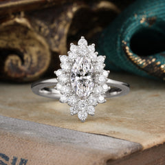 1 Carat Marquise Cut  Lab Diamond Ring Vintage Cluster Wedding Ring