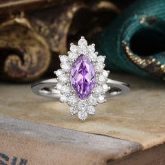 1 Carat Marquise Cut Amethyst Ring Vintage Cluster Wedding Ring