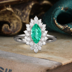 1 Carat Marquise Cut Emerald Ring Vintage Cluster Wedding Ring
